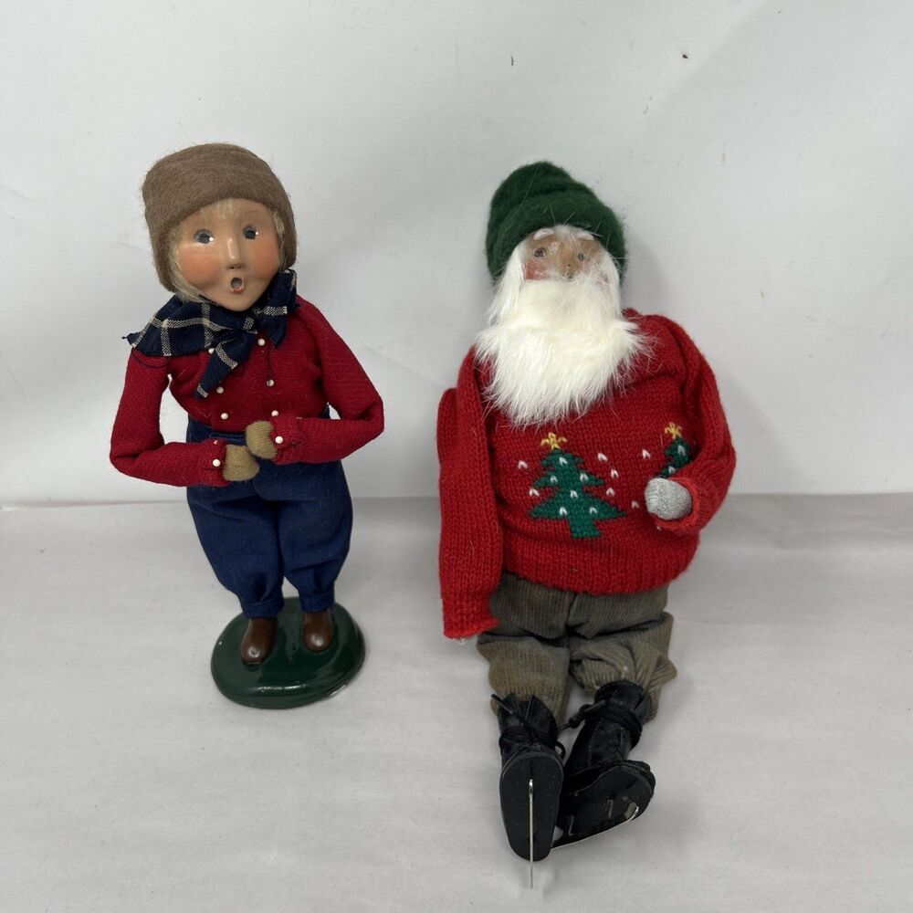 Byers' Choice Carolers 1993 Sitting Santa w/ Ice Skates & Boy Caroler Lot of 2